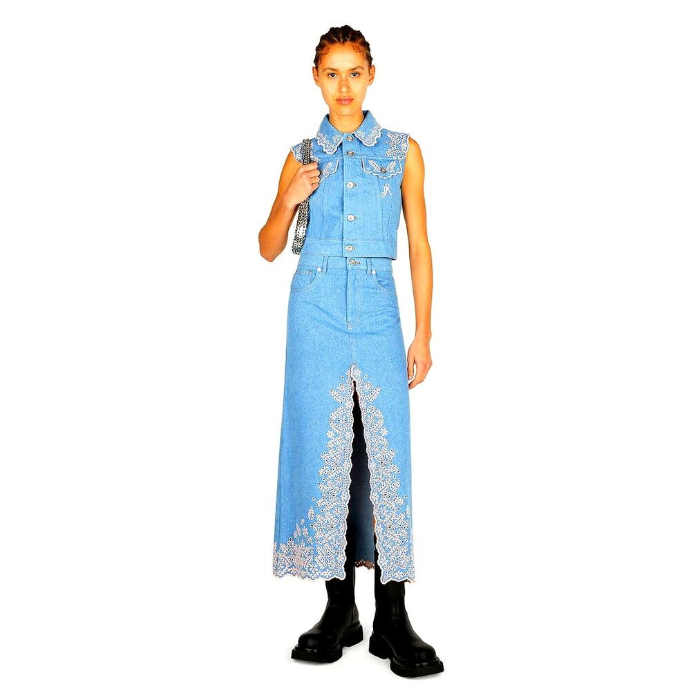PACO RABANNE Embroidered Denim Set of Skirt and Jacket in Blue size 38 - Picture 5 of 16